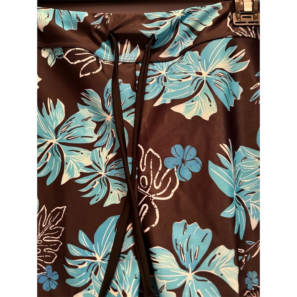 Aqua Eve Swim Shorts Womens 2XL Blue Teal Black Tropical Floral Drawstring - Picture 2 of 7